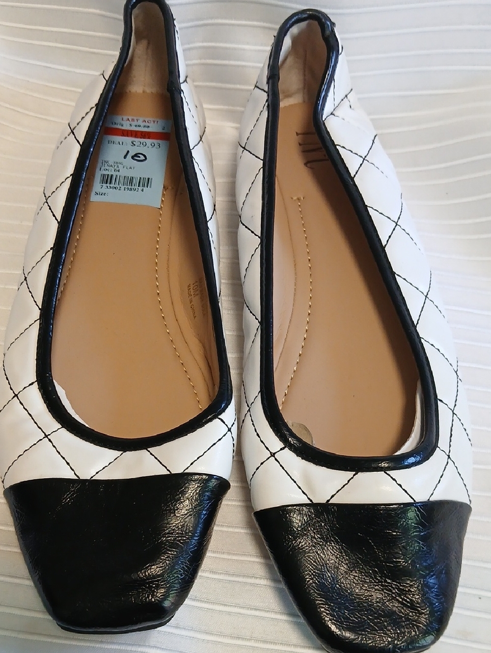 INC International Concepts White Quilted Ballet Flats with Black Toe